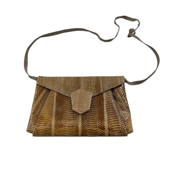 Vintage 1970s J Renee Brown Snakeskin Purse Tan Beige Brown - Picture 1 of 6